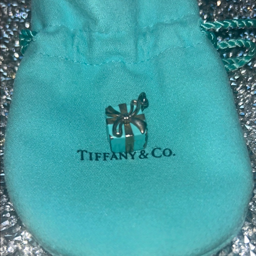 Tiffany & Co. Silver Gift Box Charm with Blue Pouch
